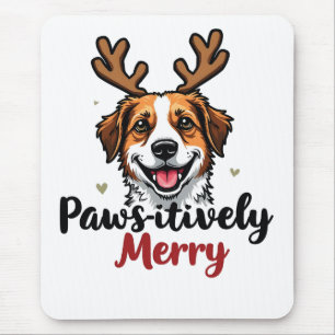 Pawsitively Merry Funny Christmas Dog Reindeer   Mouse Pad