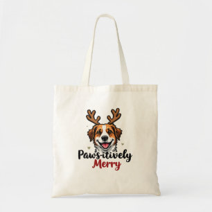 Pawsitively Merry Funny Christmas Dog Reindeer Tote Bag