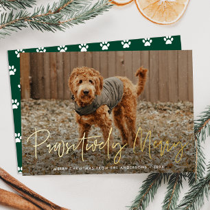 Pawsitively Merry Green Pet Photo Foil Holiday Card