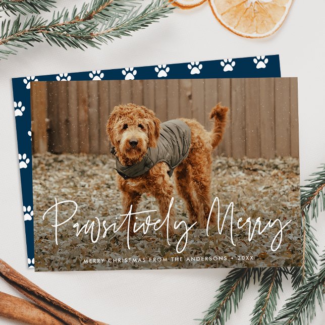 Pawsitively Merry Navy Pet Photo Holiday Card (Creator Uploaded)