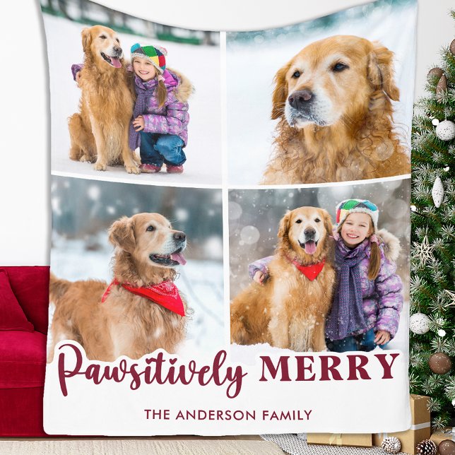 Pawsitively Merry Personalised Pet Photo Christmas Fleece Blanket (Creator Uploaded)