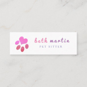 Pawsitively Pink Paw Heart Pet Sitter Mini Business Card