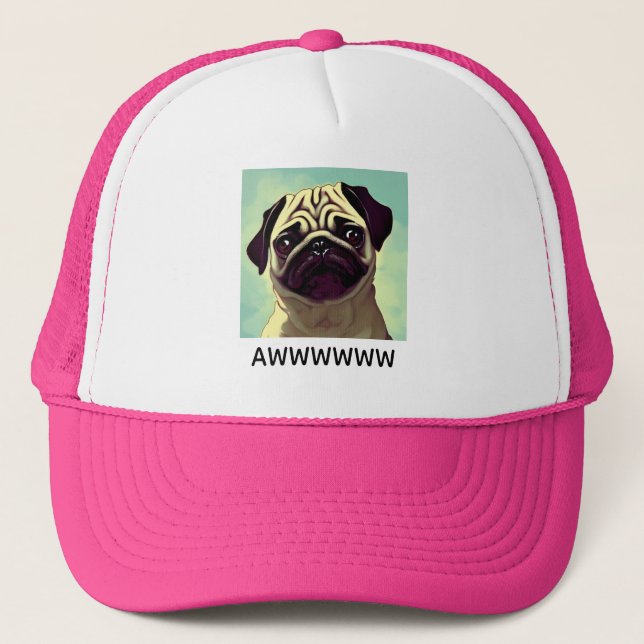 Pawsitively Pug-orable Adorable Pug Puppy Dog Art Trucker Hat (Front)