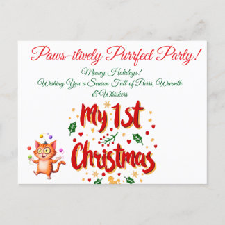 Pawsitively Purrfect 1st Christmas Cute Cat & Baby Holiday Postcard