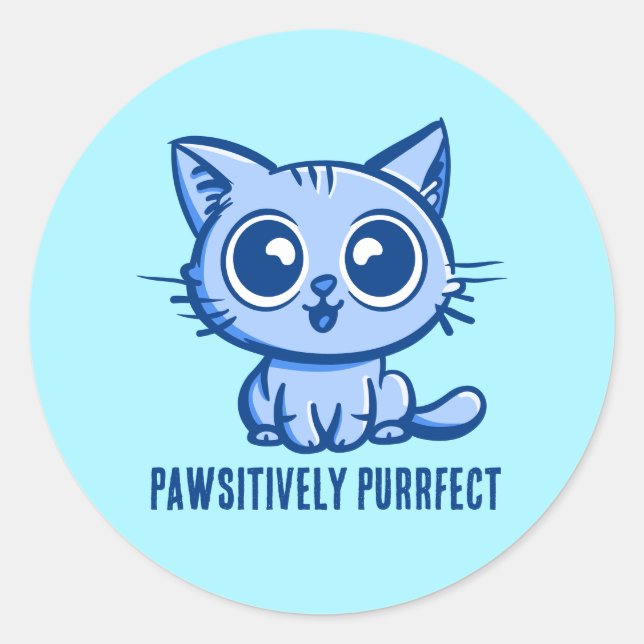 Pawsitively Purrfect, Beautiful Manga Kitten Class Classic Round Sticker (Front)