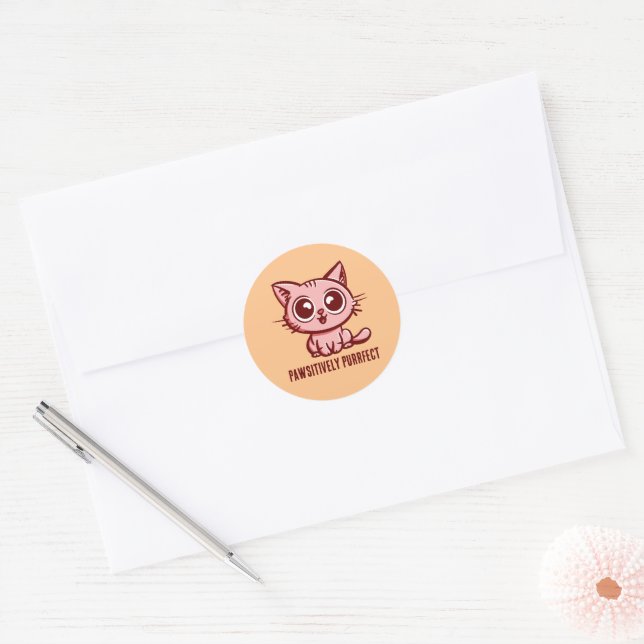 Pawsitively Purrfect, Beautiful Manga Kitten Classic Round Sticker (Envelope)