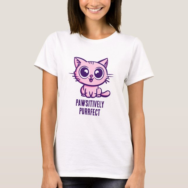 Pawsitively Purrfect, Beautiful Manga Kitten T-Shirt (Front)