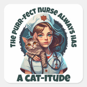 Pawsitively Purrfect Cat Nurse Square Sticker