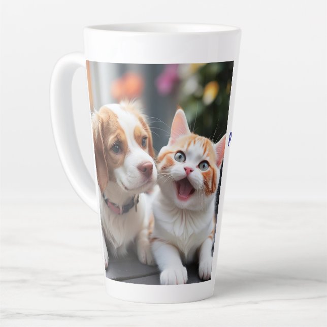 Pawsitively Purrfect Pet Latte Mug Design. (Left Angle)