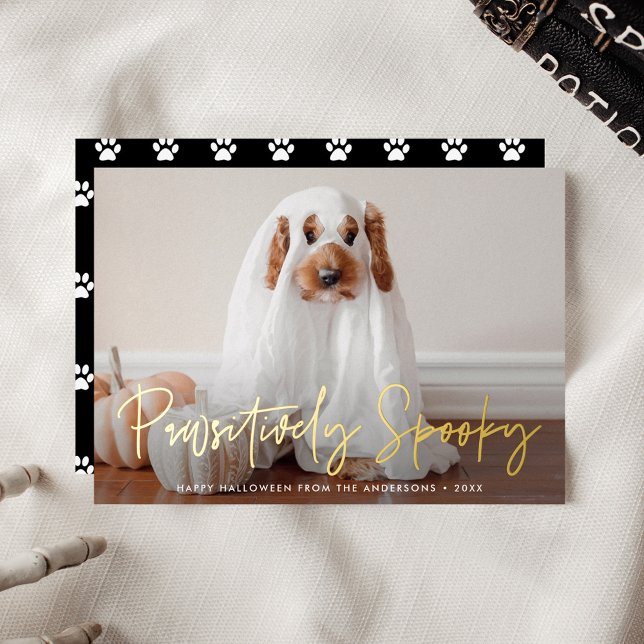 Pawsitively Spooky Halloween Pet Photo Foil Holiday Card (Creator Uploaded)