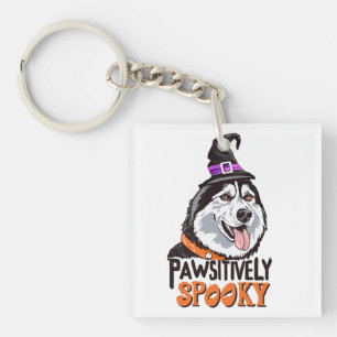 Pawsitively Spooky Watercolor Halloween Husky Dog Key Ring