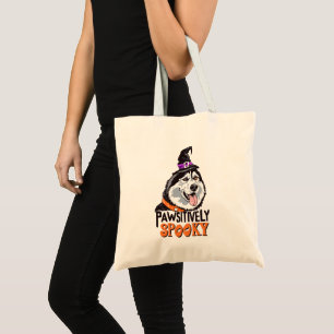 Pawsitively Spooky Watercolor Halloween Husky Dog Tote Bag