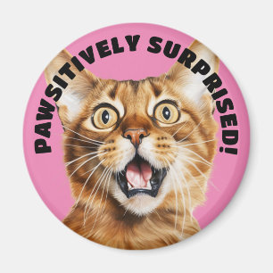 PAWSITIVELY SURPRISED! Funny Crazy Cat Pink Magnet