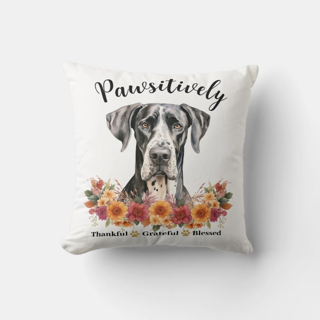 Pawsitively Thankful Grateful Blessed Cute Dog Cushion (Front)