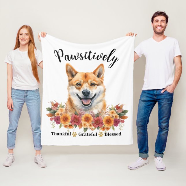 Pawsitively Thankful Grateful Blessed Cute Dog Fleece Blanket (In Situ)