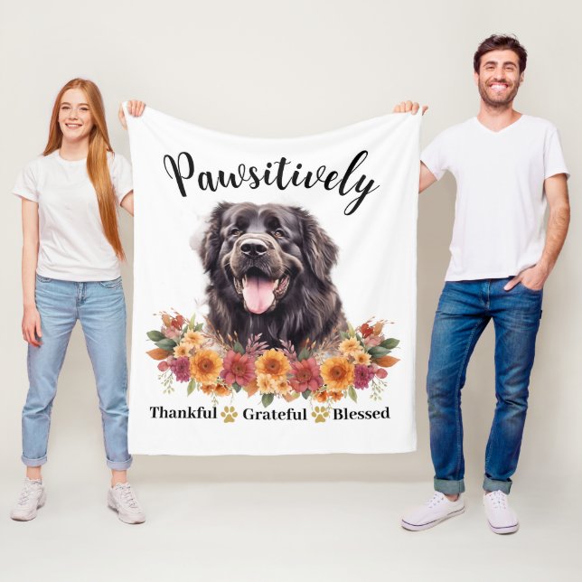 Pawsitively Thankful Grateful Blessed Cute Dog Fleece Blanket (In Situ)