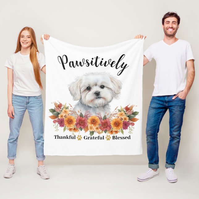 Pawsitively Thankful Grateful Blessed Cute Dog Fleece Blanket (In Situ)