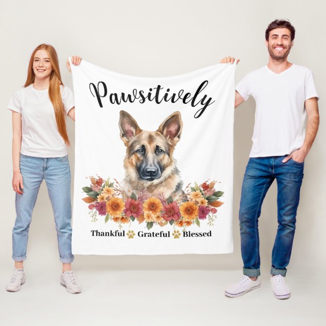 Pawsitively Thankful Grateful Blessed Cute Dog Fleece Blanket (In Situ)