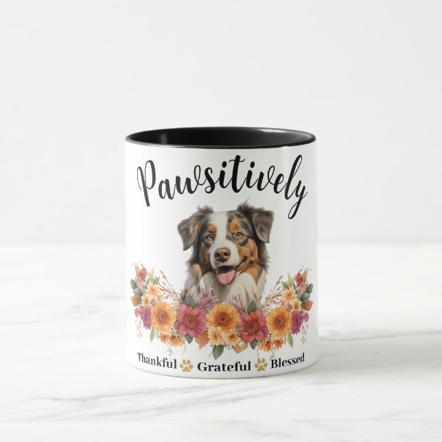 Pawsitively Thankful Grateful Blessed Cute Dog Mug (Center)