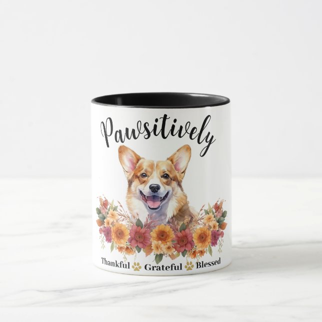 Pawsitively Thankful Grateful Blessed Cute Dog Mug (Center)