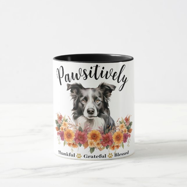 Pawsitively Thankful Grateful Blessed Cute Dog Mug (Center)