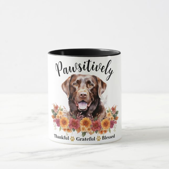 Pawsitively Thankful Grateful Blessed Cute Dog Mug (Center)