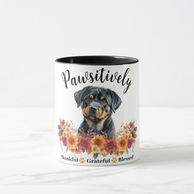Pawsitively Thankful Grateful Blessed Cute Dog Mug (Center)