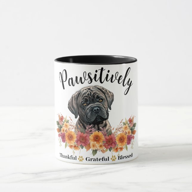 Pawsitively Thankful Grateful Blessed Cute Dog Mug (Center)