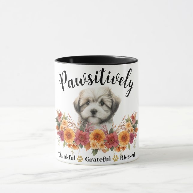 Pawsitively Thankful Grateful Blessed Cute Dog Mug (Center)