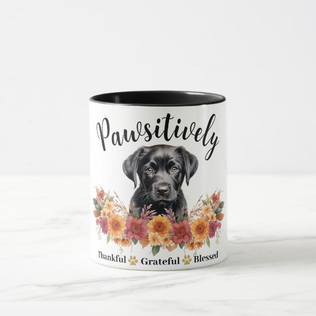 Pawsitively Thankful Grateful Blessed Cute Dog Mug (Center)