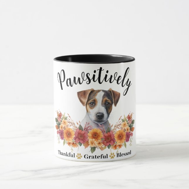 Pawsitively Thankful Grateful Blessed Cute Dog Mug (Center)