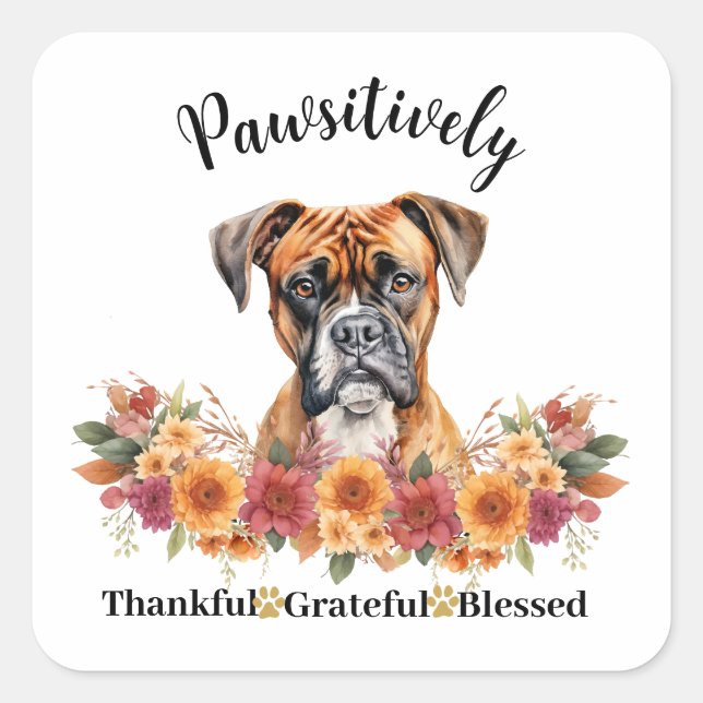 Pawsitively Thankful Grateful Blessed Cute Dog Square Sticker (Front)