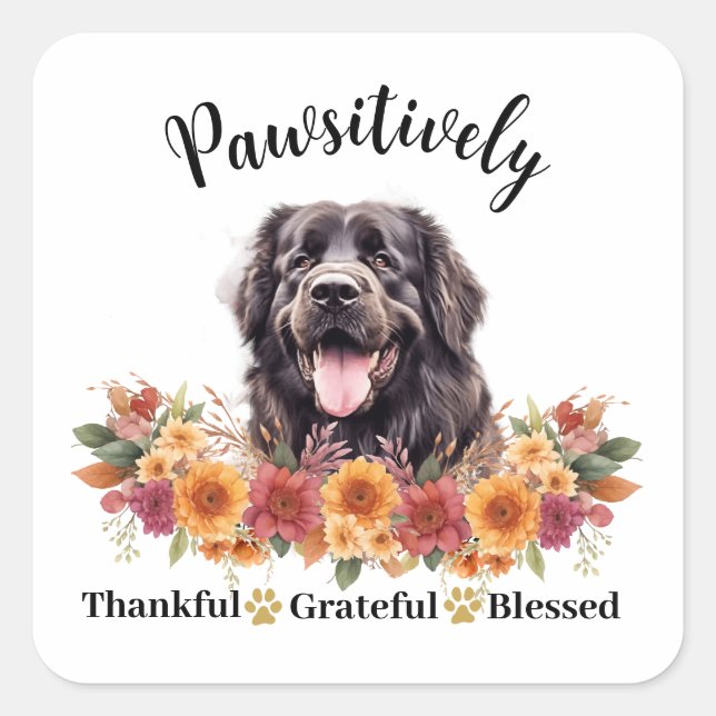 Pawsitively Thankful Grateful Blessed Cute Dog Square Sticker (Front)