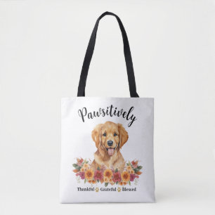 Pawsitively Thankful Grateful Blessed Cute Dog Tote Bag