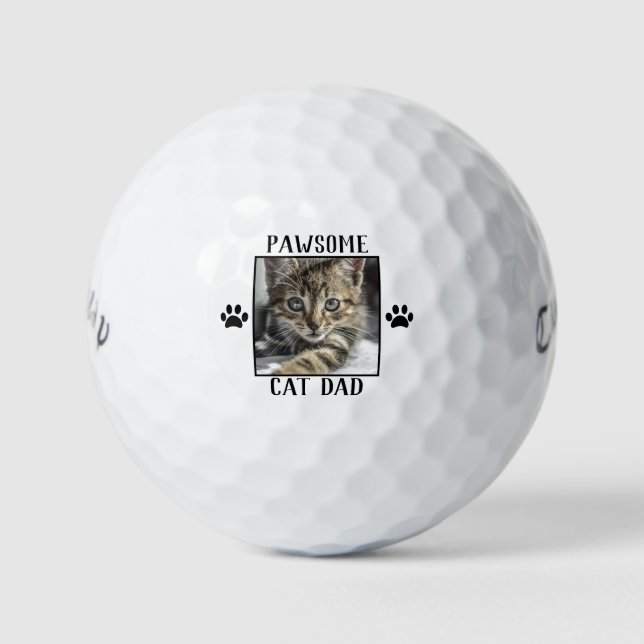 Pawsome Cat Dad Paw Prints Cat's Photo Golf Balls (Front)