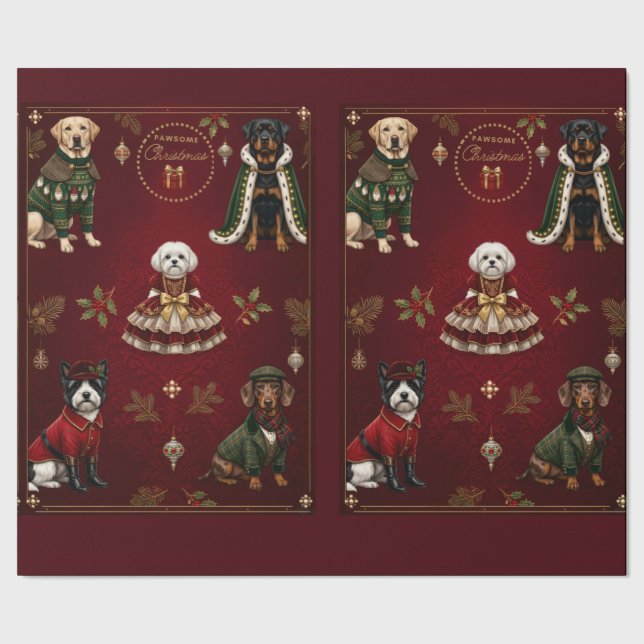Pawsome Christmas Matte Wrapping Paper (Seam)