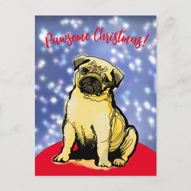 Pawsome christmas with a little pug! Postcard (Front)