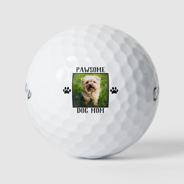 Pawsome Dog Mum Paw Prints Dog's Photo Golf Balls (Front)