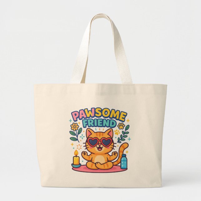 Pawsome Friend Because Every Cat Deserves Love Large Tote Bag (Front)