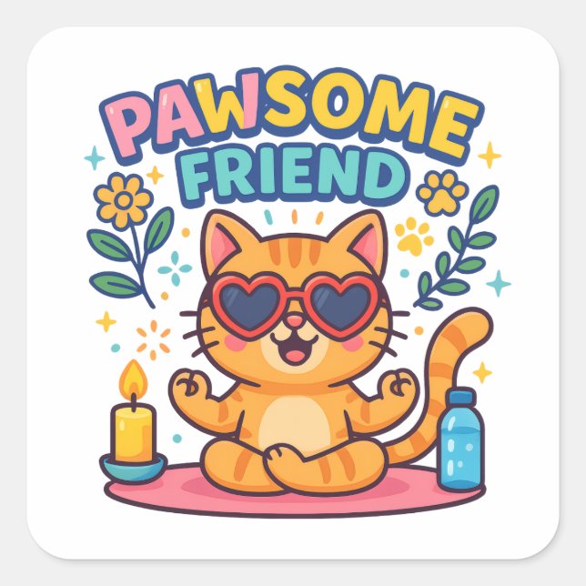 Pawsome Friend Because Every Cat Deserves Love Square Sticker (Front)