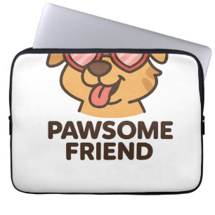 Pawsome Friend Cool Dog with Heart Glasses Laptop Sleeve