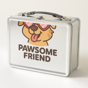 Pawsome Friend Cool Dog with Heart Glasses Metal Lunch Box