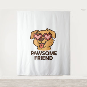 Pawsome Friend Cool Dog with Heart Glasses Tapestry