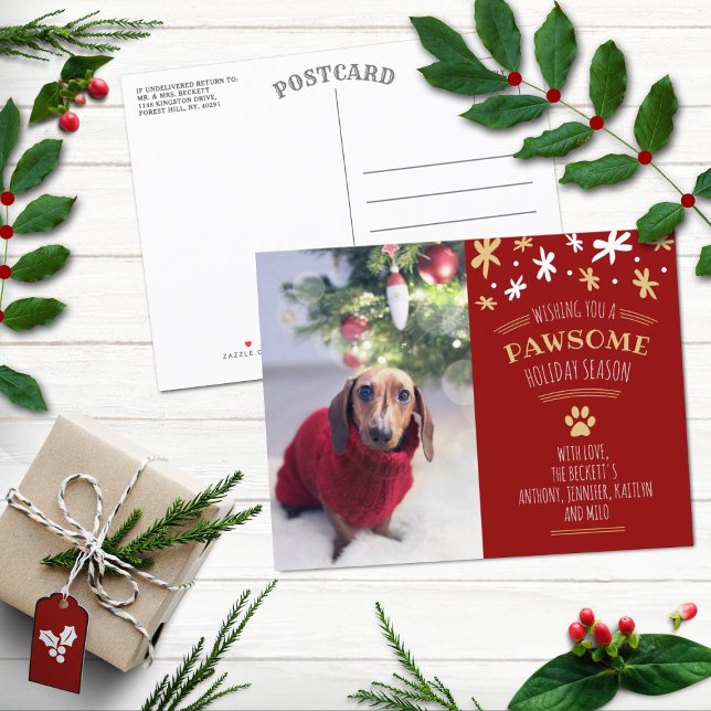 Pawsome Holiday Season Pet Holiday Photo Announcement Postcard (Creator Uploaded)