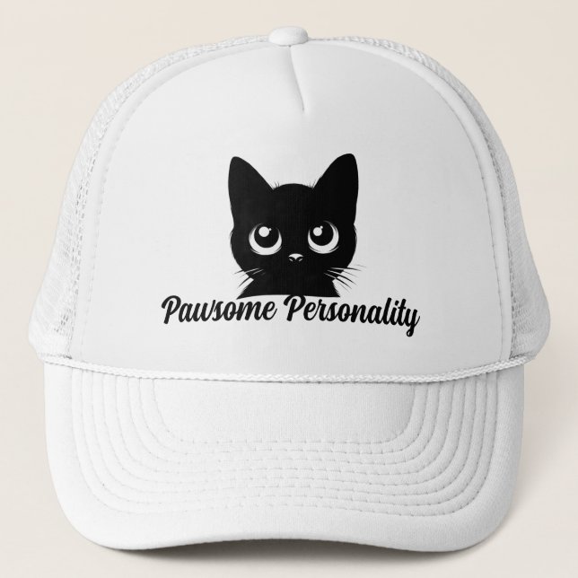 Pawsome Personality Cat Design Trucker Hat (Front)