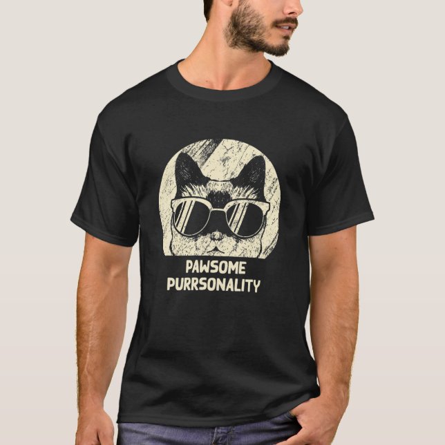 Pawsome Purrsonality Beautiful Cat Mum Cute Cat Da T-Shirt (Front)