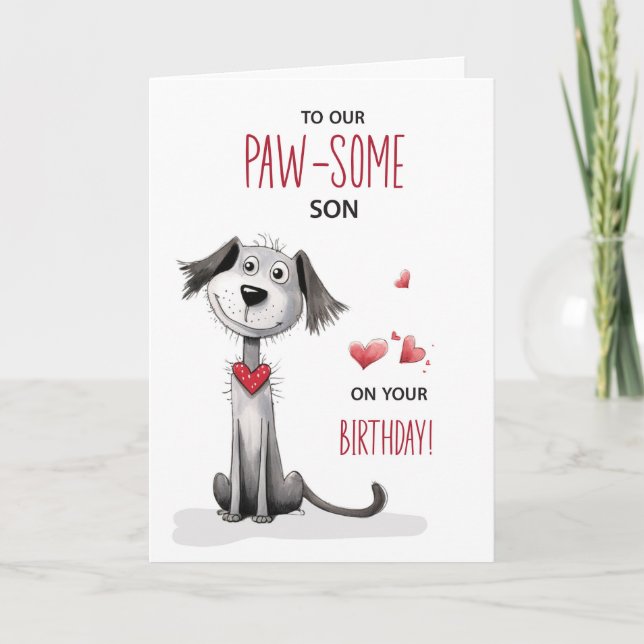 Pawsome Son Dog Lover Whimsical Birthday Card (Front)