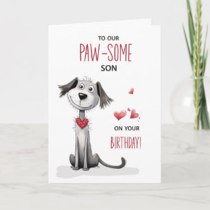 Pawsome Son Dog Lover Whimsical Birthday Card