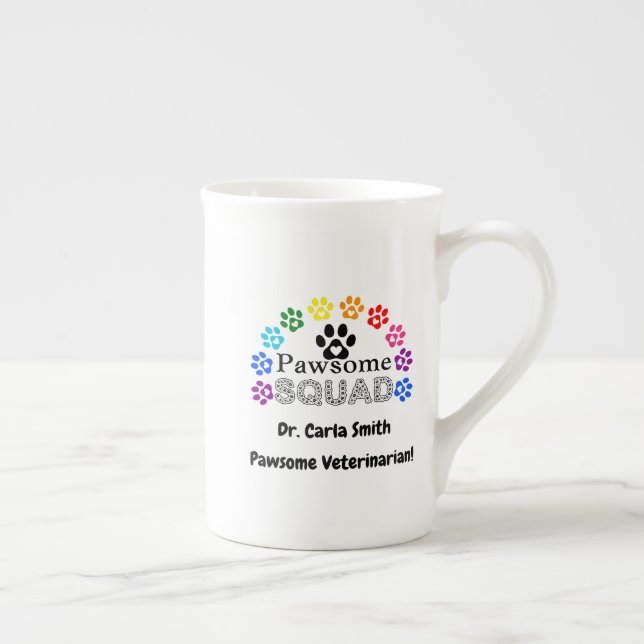 Pawsome Veterinarian Custom Name -  Bone China Mug (Right)