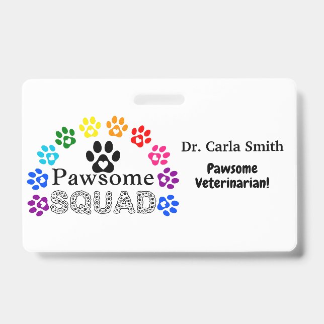Pawsome Veterinarian Custom Name - Horizontal ID Badge (Front)